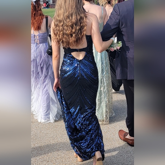 Navy Blue Sequin Prom Dress - Picture 3 of 6